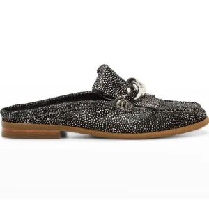 Donald Pliner Mika Black White Dotted Chain Accent Mule‎ Loafer Slides Size 6.5